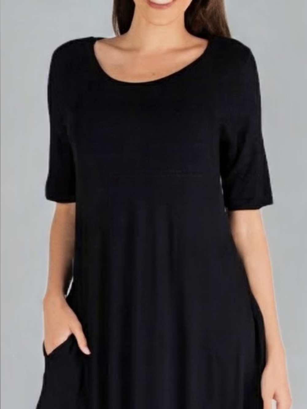 Jones New York Black Knit Dress with Crew Neck and Pockets - Picture 2 of 5